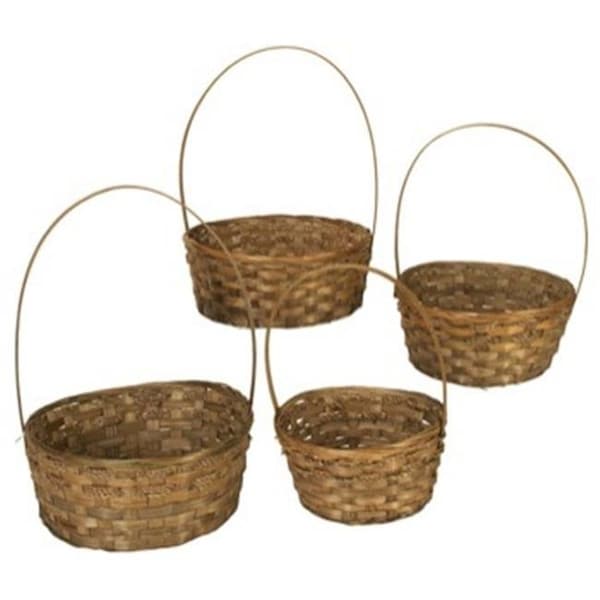 Wald Set Of 4 Dark Stained Bamboo Baskets. Nested Set Of Four Dark Stained Bamboo Basket With Handles. Assortment Of Four Designs. Liners Included. Size: X-Lg: 10 X 4; 13 Oah; Lg: 9 X 4 0030/S4 - main